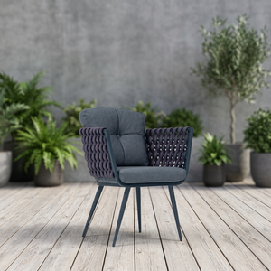 Fauteuil de jardin moderne et confortable avec structure en fer, assise en mousse rembourrée et pieds coniques, idéal pour balcon et jardin - Product Image 2
