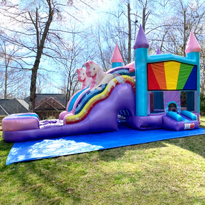 Castillo inflable húmedo o seco para fiestas infantiles al aire libre, combo de unicornio con tobogán acuático inflable. - Product Image 1