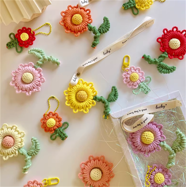 Handmade Macrame Flower Keychain DIY Kit Blessing Car Charm Make Your Own Gift Craft Set