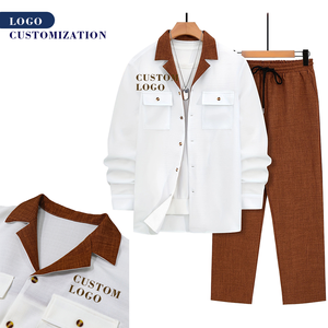 2026 Новый KJ Новый Классический мужской костюм из двух предметов, футболка с брюками, однотонная Праздничная футболка с длинным рукавом в этническом стиле - Product Image 2