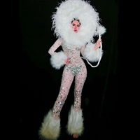 Combinaison sexy en maille transparente blanche avec strass, costume de cosplay de strip-teaseuse, combinaison de scène pour femmes, taille plus