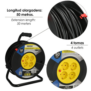 Cavo Industriale Estensibile con 4 Prese, 50 Metri, Cavo 3 x 1,5 mm, con Protezione da Sovraccarico - Product Image 3