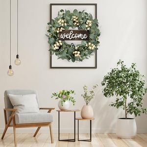 Eucalyptus Artificial Berry <b>Wreath</b> 45cm Welcome Sign <b>Door</b> Hanging Spring <b>Summer</b> Decorative <b>Wreath</b> - Product Image 4