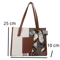 Nouveaux sacs fourre-tout pour femme automne 2024, sacs à main en cuir PU avec coutures colorées, style coréen, grands sacs avec foulard