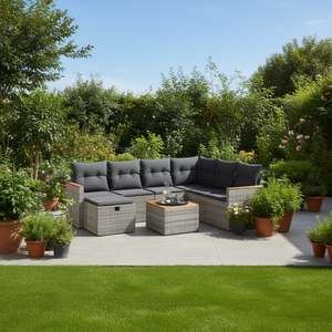 Conjunto de Sofá de Jardín de Ratán Gris con Cojines de Espuma de Alta Densidad, Muebles de Exterior de Diseño Contemporáneo, Resistentes al Agua y a los Rayos UV - Product Image 2