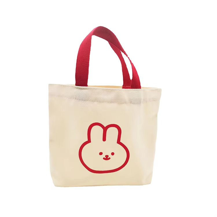 New Popular Cute Cartoon Rabbit Customized Small Canvas Cotton Tote Bags With Printed Logo