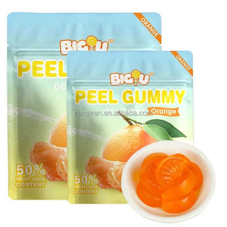 New product design soft sweets hot sale bulk Fresh juice orange flavor added peel gummy soft gummy candy