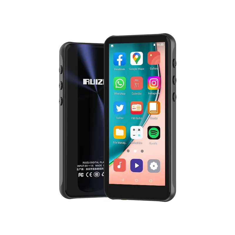 RUIZU Z80 Android WiFi MP4 MP3 Music Player com Bluetooth Full Touch Screen 16GB HiFi Sound Walkman Suporte APP Download