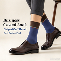 Chaussettes en coton pour hommes à rayures sur le bord, style décontracté et habillé, avec bordure colorée, personnalisables OEM (logo et couleur)