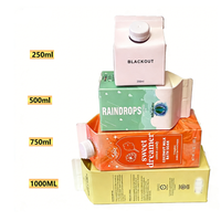 Boîtes en carton pour jus liquide aseptique avec logo personnalisé, taille 500 ml, 750 ml, 1000 ml, emballage en papier, boîte à lait avec couvercle en forme de gable