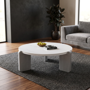 Mesa de Centro Redonda Moderna de Mármol con Patas de Concreto, Muebles Minimalistas para Sala de Estar - Product Image 3