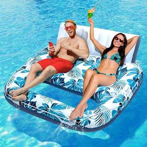 Balsa flotante inflable para dos parejas, tumbona para piscina, colchoneta flotante para piscina exterior, cama flotante. - Product Image 1