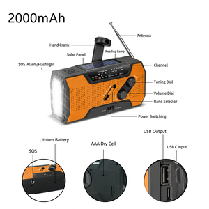 Panneau solaire haute efficacité, Power Bank à manivelle, faible MOQ, expédition rapide, <span class=keywords><strong>radio</strong></span> d'urgence solaire à manivelle pour le camping en forêt - Product Image 2