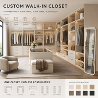 Lemari Pakaian Walk-in Mewah Ramah Lingkungan dengan Meja Pulau & Lampu LED Strip untuk Rumah Pribadi/Villa