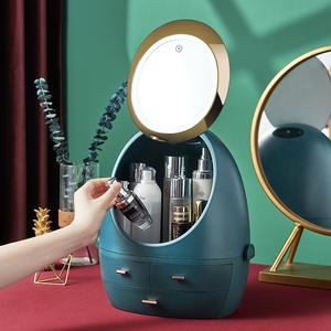 Boîte de rangement cosmétique avec tiroirs, miroir, lumière LED, organisateur de bureau, support pliable pour soins de la peau et maquillage, design anti-poussière - Product Image 4