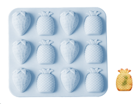 Moule en silicone DIY 12 cavités, design fruits fraise et ananas, qualité alimentaire, pour pain, chocolat, glaçons, bonbons et gâteaux
