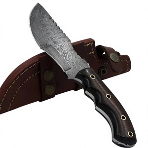 Cuchillos Skinner de Acero de Damasco Personalizados 2026, Cuchillos de Caza y Camping de Hoja Fija con Funda de Cuero - Product Image 1