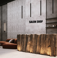 Mobilier de salon de coiffure Barber Shop noir personnalisé Miroir design 3D de luxe avec éclairage LED