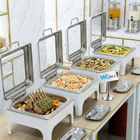 Nouveau service de chafing dishes de luxe en verre pour restaurant, ensemble de 6L pour buffet, chauffe-plats noirs pour la restauration