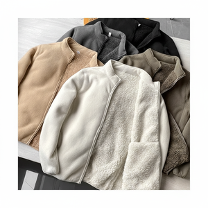 Manteau d'hiver Sherpa Casual Hooded Coat Thick Warm Stand Collar Zip Outdoor Windbreak Soft Comfortable Fleece Solid Color 100% Nylon - Product Image 1