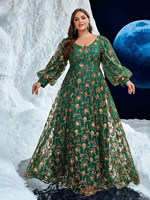Robe de soirée formelle à manches longues en forme de lanterne à col en V élégante à découpe aléatoire taille plus avec des perles et des paillettes brodées évasée 2025