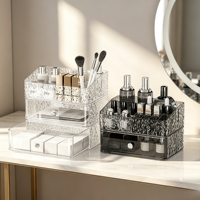 Boîte de rangement pour maquillage anti-poussière à texture glacée, multi-couches, transparente, pour le soin de la peau, pour la coiffeuse de chambre à coucher