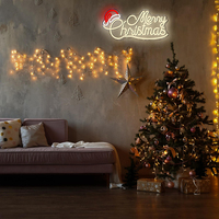 Panneau néon Joyeux Noël avec chapeau de Père Noël, Décoration murale de Noël à LED blanc chaud pour fête à domicile, Nouvel An 2026