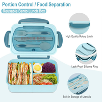 Boîte de rangement alimentaire pour micro-ondes étanche avec couverts, boîte à lunch pour pique-nique pour adultes, boîte à lunch compartimentée, boîte à bento en plastique