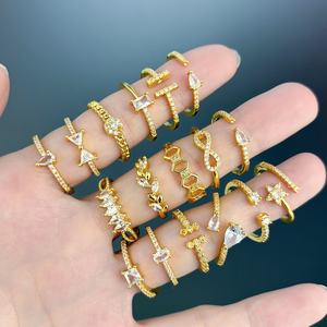 Ensemble de bagues de mariage tendance en laiton JXX, plaqué or 24 carats, fiançailles, zircone cubique 5A, bague pour femme - Product Image 1