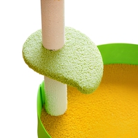 Arbre à chat en peluche vert en gros avec plateforme tournesol, lit rond pour chat et jouet pompon pour chats d'intérieur et chatons, en bois et sisal