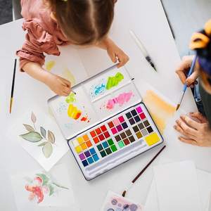 Ensemble de peinture à l'aquarelle, couleurs vives dans une boîte Portable, y compris les couleurs métalliques et fluorescentes. Ensemble d'aquarelle de voyage parfait - Product Image 2