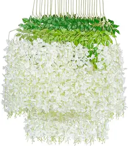 GM White Wisteria Hängende Blumen 12er Pack 3,6 Fuß/Stück Künstliche gefälschte Glyzinien Rebe Rattan Hängende Girlande Seiden blumen