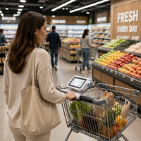 Chariot de courses intelligent à paiement automatique avec performances fiables, prend en charge la lecture rapide des codes-barres pour les centres commerciaux