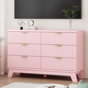 Fluted Dresser for Bedroom with <b>6</b> <b>Drawers</b>, 48" Wide Modern Chest of <b>Drawers</b> Metal Handle, Wooden TV Stand - Product Image 2