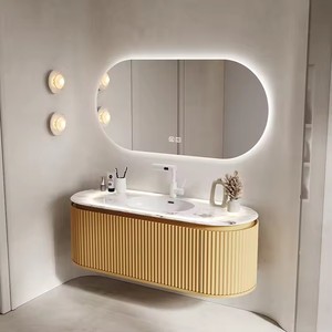 Meja Oval Modern gratis desain klasik dinding meja rias kamar mandi hijau dengan wastafel dan cermin kamar mandi untuk kamar mandi Villa - Product Image 6