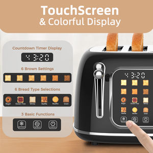 Grille-pain électrique intelligent en acier inoxydable à écran tactile 4 tranches, contrôlé par application, pour 6 types de pain, bagels, muffins, gaufres - Product Image 2