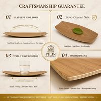 Plateau de service multifonctionnel en bois de frêne de Manchourie, forme bateau, style moderne minimaliste, avec base ondulée stable, pour le thé et le rangement
