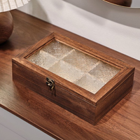 Boîte à bijoux en bois en gros avec couvercle en verre, organisateur de bagues et boucles d'oreilles, logo personnalisé