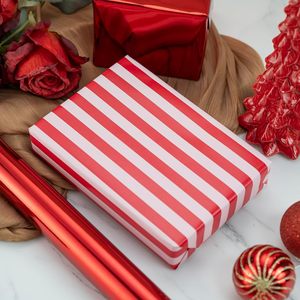 Red Wrapping Paper Roll 17 In X 33 Ft Reversible Metallic Red Stripe Design For Christmas Gift <b>Wrap</b> - Product Image 4