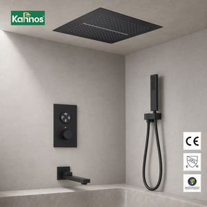 Juego de grifería de ducha de lujo oculta, montaje empotrado en techo, grifo mezclador de latón con efecto lluvia y cascada, acabado negro mate, para baño y bañera de hotel, OEM - Product Image 1