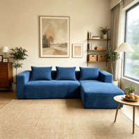 Modernes Blaues Verstellbares Schaumstoffgefülltes Breitgewelltes Stoff-Modulsofa Chaiselongue Beinlos Flaches Profil für Villen