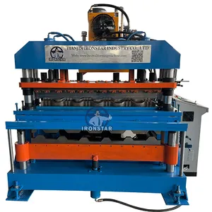 Steel Corrugated Sheet 6 rib trapezoidal and glazed tile double layer roll forming machine double layer roll forming machine