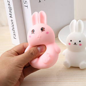 Cute Bunny Squeeze Toy White and Pink Silicone Stress Relief Fidget Toy for Kids Unisex Age 2 to 4 Years - Product Image 5
