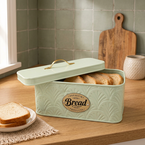 Caja de Pan Metálica Vintage con Asa Dorada, Contenedor Rectangular Verde Menta para Almacenamiento de Alimentos para Cocina - Product Image 6
