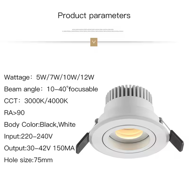 Zoomable LED Ceiling Spotlight – 5W/7W/10W 4000K Warm White CRI95 Adjustable Downlight - View 3