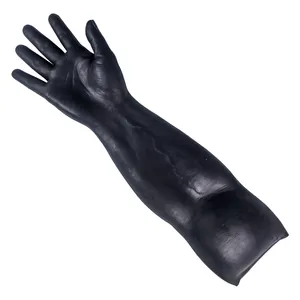 Realistic Dark Skin Tone Male Breast Form with Muscle Arms Macho Male Fake Silicone Hands Sleeves for Halloween