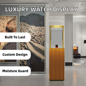 Vitrine de présentation de bijoux et de montres en bois de luxe sur mesure XINYI, éclairage LED, finition dorée, design écologique pour la vente au détail et les musées - Product Image 3