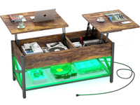 Table basse moderne relevable et réglable en hauteur, extensible, avec rangement, éclairage LED, prise de courant et compartiment dissimulé, en bois pour salon