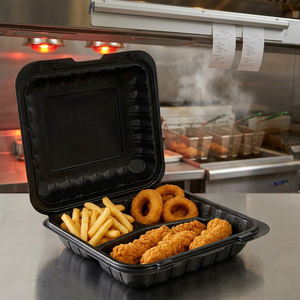White 8-Inch 3-<b>Compartment</b> Clamshell Food Container MFPP Plastic Disposable <b>Lunch</b> <b>Box</b> - Product Image 1