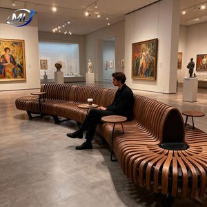 Banc d'attente en bois massif avec dossier incurvé, design moderne, durable pour un usage commercial dans les aéroports et les gares - Product Image 3